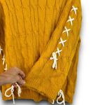 C. Luce Cable Knit Mock Neck Sweater Tie Sides Sleeves Mustard Yellow Size Medium Photo 5