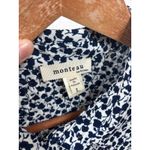 Monteau Women's L Navy Floral Cap Sleeve Midi Shirt Dress with Tie Waist Pockets Photo 4