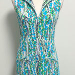 Ibkul Kamila White Green Navy Blue Sleeveless Zip Mock Neckline Pullover Dress Size XS Photo 0