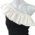 H&M Black White Flounced One Shoulder Sleeveless Ruffle Blouse Crop Tank Top S Photo 2