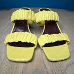 STAUD  Frankie Ruched Leather Block Heel Sandals Mules Yellow Size 37 Womens 7 Photo 4