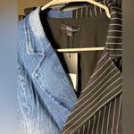 Stylish Denim and Black Women's Pinstripe Suit Blue Size L Photo 4