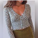 Urban Outfitters Cropped Blue & Brown Floral Cardigan, Smocked Waist Photo 0