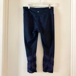 Athleta Navy Blue Jacquard Mantra Capri Mesh High Rise Striped Leggings Photo 4