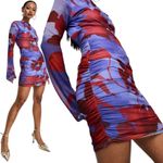 ASOS High Neck Backless Floral Mesh Mini Dress Women's 6 Blue Red Going Out NWT Photo 2