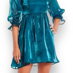 Thirty Thirty LA Teal Puff Sleeve Satin Mini Dress Size Large Blue Photo 0