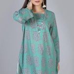 Khaadi Pakistan Tunic Top Embellished Neckline Long Sleeves Women 8 Green Floral Photo 0