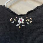Vintage Black Embroidered Floral Sweater L Ramie Cotton 90s Size L Photo 5