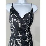 En Saison Black White Faces Print Maxi Dress Sleeveless Satin Slit Size S Photo 1