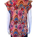 Vince Camuto Women's Top Flutter Sleeve V-Neck Art Print Color Chili Oil Medium Photo 1