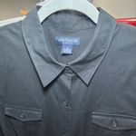 Ann Taylor Shirt Dress Black 10 Pockets Cotton Spandex Tab Sleeves Button Down Photo 3
