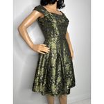 American Vintage Vintage 1950s Olive Gold Brocade Cocktail Dress with Boned Bodice  XS Photo 15