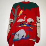 Vintage Australian Animals Wool Sweater Sz Lg Koala Kangaroo Red Warm Women’s Photo 4