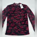 Crave fame  Juniors Ruched-Front Mesh Sleeve Top Red Black Floral Size XS NEW‎ Photo 1