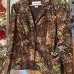 Victor Costa Beaded Blazer Size 12 Brown Green Floral Metallic Statement Jacket Photo 0