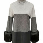 Alfani  Metallic Colorblock Turtleneck Sweater with Faux Fur Cuffs Gray Black Photo 0