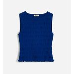 Madewell Smocked Boatneck Tank Cotton Blend Minimalist Sleeveless Blue Small NWT Photo 5