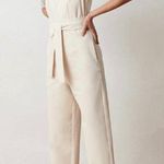 ADAY  Power Suit Scoop Neck Slim Straight Leg Jumpsuit Cream Beige Oat Size Large Photo 0