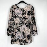 Rose & Olive Black Floral Bell Sleeve Keyhole Neck Blouse‎ Size 1X Dark Romantic Pink Photo 7