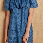 Soft Surroundings  Dark Wash Denim Chambray Aztec Boho Off the Shoulder Tunic Top Photo 0