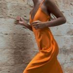 ZARA  dress maxi midi hot orange satin effect wedding party cocktail Photo 4
