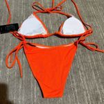 Zuvebamyo Bright Orange Ribbed Triangle String Tie Bikini Small NWT Photo 1