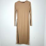 VERO MODA Phine Long Sleeve Rib Jersey Dress Light Brown Comfort Casual Travel Photo 1