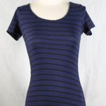 Soprano Dark Blue and Black Striped Dress with Bow Design Back Photo 3