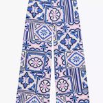 ZARA  PRINTED PALAZZO PANTS Blue & Pink Patterned Wide Leg Size M NEW Photo 7