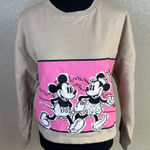 Disney Mickey Mouse Crewneck Crop Sweatshirt Pink Graphic Comfy Pullover Photo 0