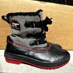 Sorel Tivoli Herringbone Tweed Winter Snow Boots Lace Up Chevron Faux Fur Red 7 Photo 2