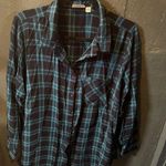 Avenue  Dark and Light Blue Button Up Plaid Blouse Photo 0
