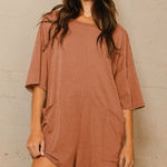 Bucket List Rust Short Sleeve Oversized Romper Orange Size M Photo 0