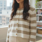 Hem & Thread  Striped Button Cardigan Women's S Cream Tan Long Sleeve Photo 0