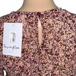 Love, Fire Womens Blouse Top Shirt Ruffled Smocked Hem Sheer Floral Red XS Photo 6