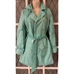 Tahari  Womens Mint Green TRENCH RainCoat Tie Belt Button Lightweight Photo 1