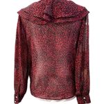 ZARA  Animal Print Ruffle Sheer Button Down Blouse Red Black Silver Size Small Photo 1