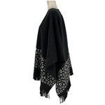 Rachel Roy Fleece Reversible Poncho Black & Ivory Leopard/Solid Black Photo 5