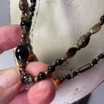 Vintage glass metal brass beaded 21” long necklace . Orange Photo 2