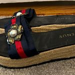 Venus Women’s Navy & Red Stripe Floral Detail Slide Platform Espadrille Sandals Photo 1