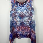 Apt. 9  Tank Top Womens Medium Blue Red Sheer Boho Embroidered Sleeveless Festival Photo 0