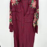 ZARA Cardigan Women SMALL Red Navy Blue Plaid Button Front Maxi Dress Duster Photo 12