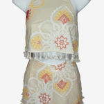 Sabo Skirt Halter Crop Top Shorts Set XS Tassel Trim Boho Floral Festival Outfit Photo 0