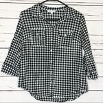 Croft & Barrow  Black & White Checker Plaid 3/4 Sleeve Button Up Top Size Small Photo 0
