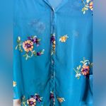 Fig & Flower Teal Blue Chiffon Floral Embroidered Roll Tab Sleeve Blouse LP Size undefined Photo 6