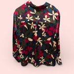 Beautiful silky olive plum plumeria floral button front blouse Haver & Blair Green Size M Photo 2