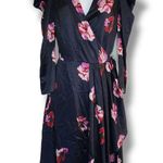 Joie  Miltona Navy Floral Satin Wrap Midi Dress Women’s Size Small Photo 0