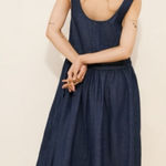 Free People  Retro 90s Soraya Dark Denim Drop Waist Midi Jumper Dress Size Medium Photo 0