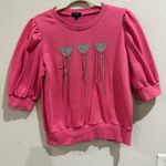 Ontweth Pink Puff Sleeve Embellished Heart Rhinestone Sweatshirt Women's XL‎ Photo 0