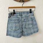 Tractr Checker Gingham Plaid High Rise Slim Blue Denim Shorts 2/26 Photo 1